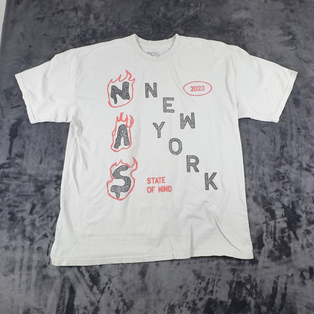 Nas T-Shirt Mens XL White NY State of Mind 2023 World Tour Concert Graphic Tee